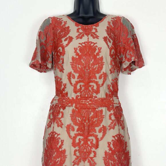For Love & Lemons San Marcos Coquette fFloral Lace Mini Dress in Red Orange Sz S - Picture 8 of 16